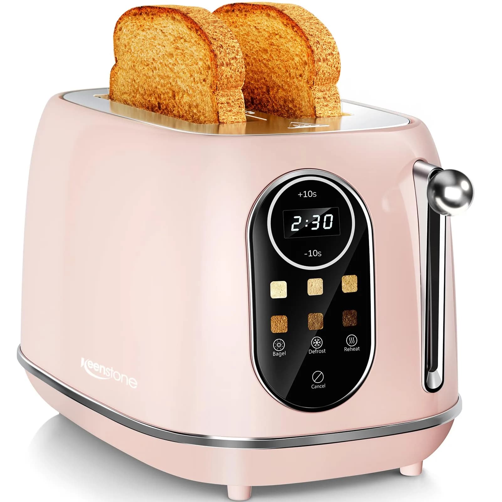 Keenstone Smart Touch Screen Toaster 2 Slice, Retro Wide Slot Stainless Steel Toaster with 6 Browning Levels, Reheat & Defrost, for Bagel, Toast, Bread, Removable Crumb Tray, Pink - main product image