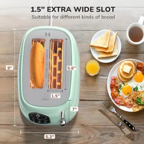 Keenstone Touch Screen Toaster 2 Slice | Retro Wide Slot Stainless Steel with 6 Browning Levels thumbnail 7