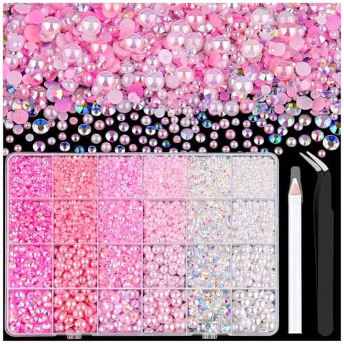 TINKRSTUFF Pink White 14000PCS Nail Art Rhinestones & Pearls Kit | Mixed Sizes 3-8mm Flatback Gems for Crafts thumbnail 1