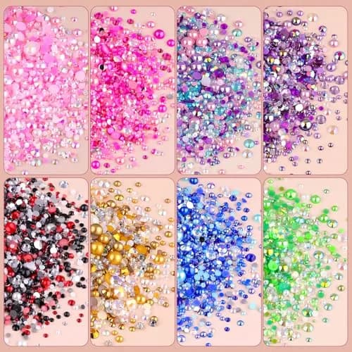 TINKRSTUFF Pink White 14000PCS Nail Art Rhinestones & Pearls Kit | Mixed Sizes 3-8mm Flatback Gems for Crafts thumbnail 5
