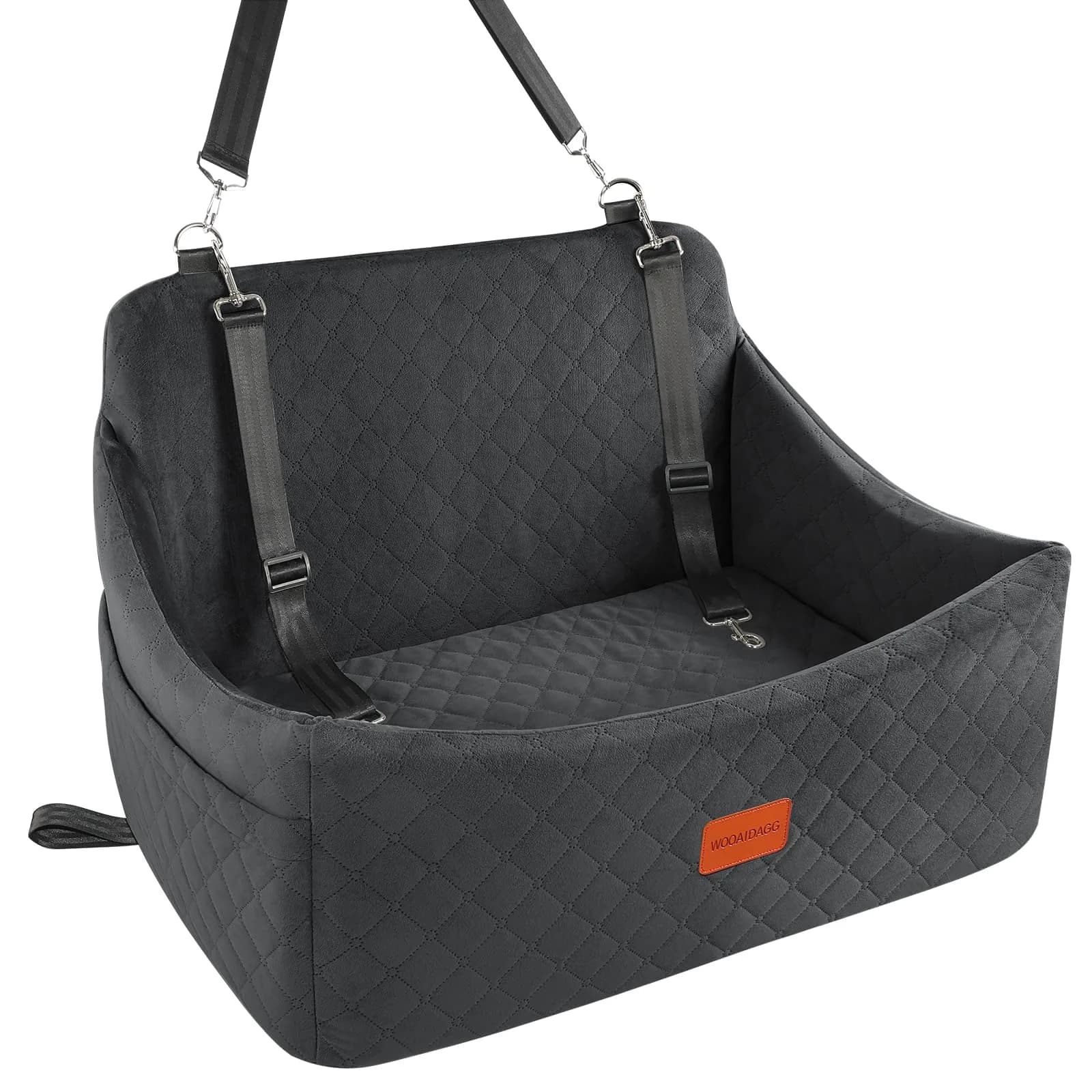 Wooaidagg Dog Car Seat for Medium & Large Dogs Up to 55lbs | Memory Foam Cushion & Safety Straps — Black