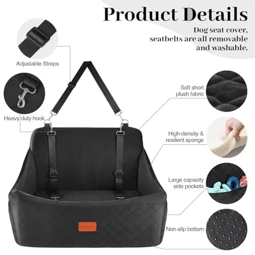 Wooaidagg Dog Car Seat for Medium & Large Dogs Up to 55lbs | Memory Foam Cushion & Safety Straps thumbnail 2