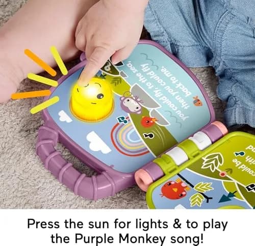 Fisher-Price Baby Musical Storybook with Purple Monkey | Lights & Sounds for Infants & Toddlers 6-36 Months thumbnail 3