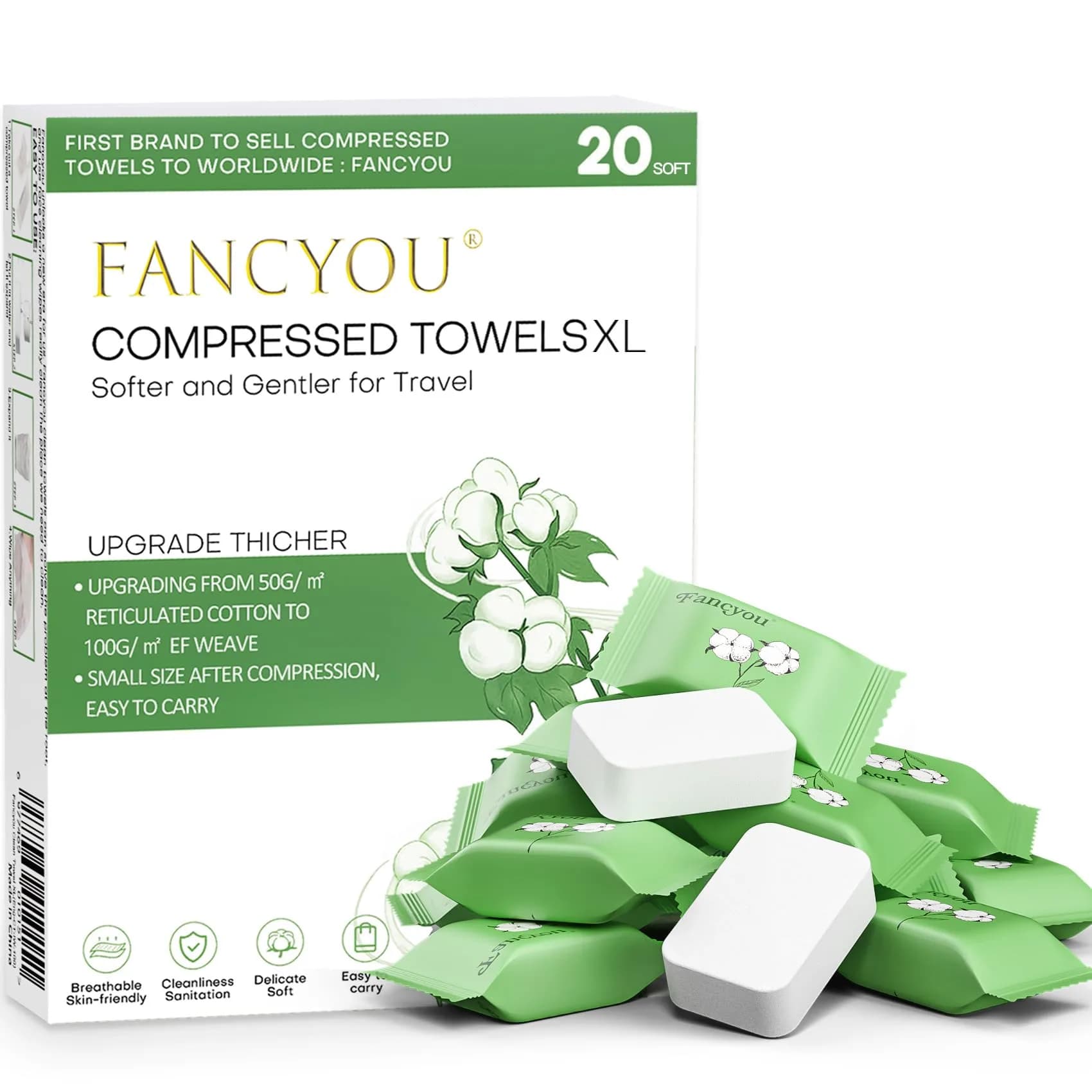 Fancyou Disposable Face Towels 20 Count | Eco-Friendly, Compact & Skin-Friendly