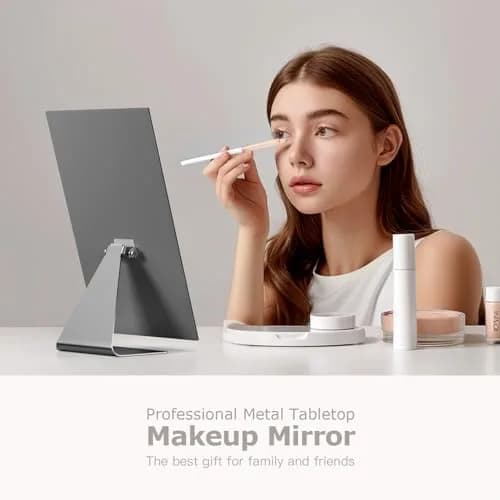 NEZZOE Rectangular Frameless Makeup Mirror 12" x 7" | Full Face, Adjustable Angle, Modern Style thumbnail 3