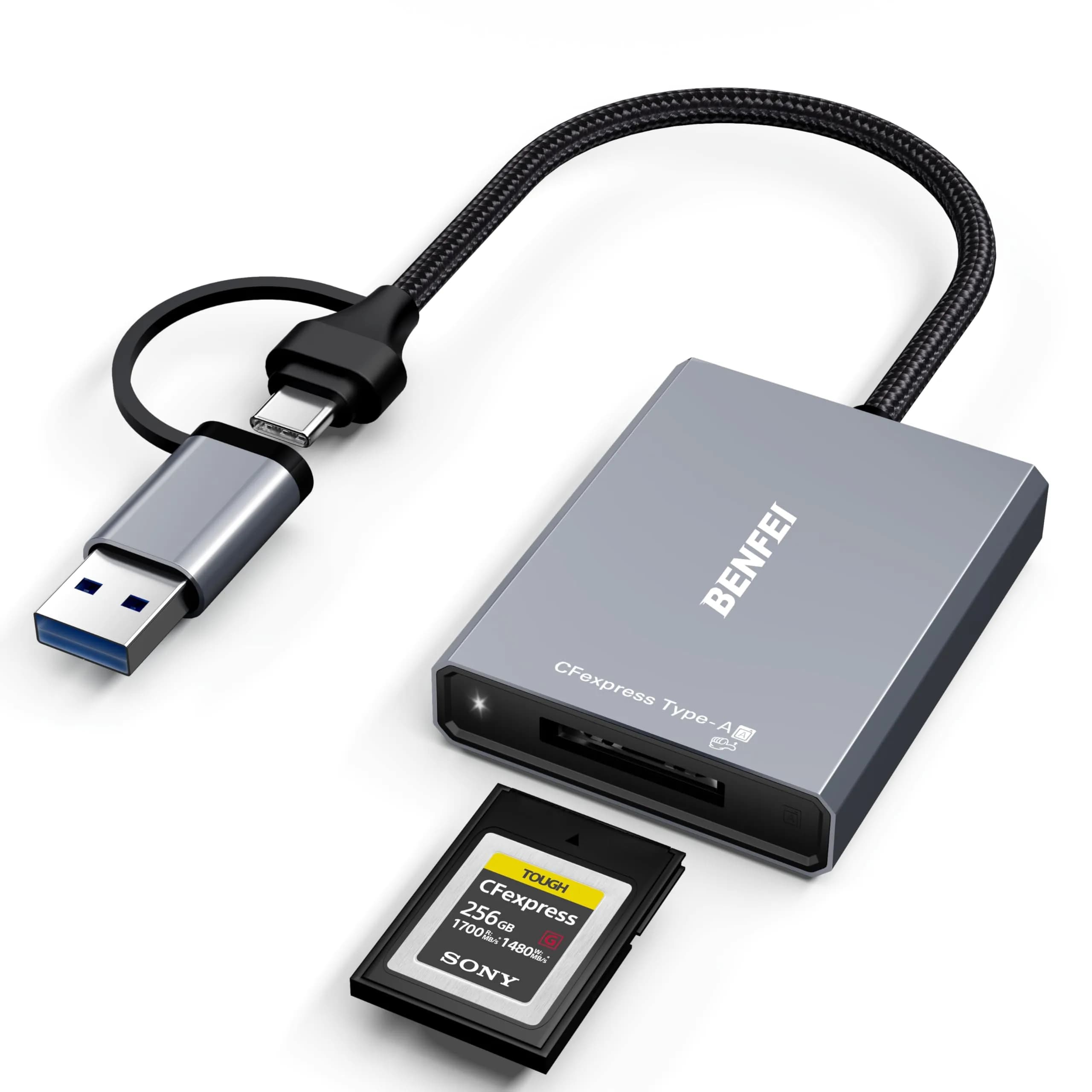 BENFEI CFexpress Type A Card Reader with USB 3.2 (Gen 2) 10Gbps, USB-C&USB-A 2-in-1 Adapter | Fast Data Transfer for Photographers - main product image