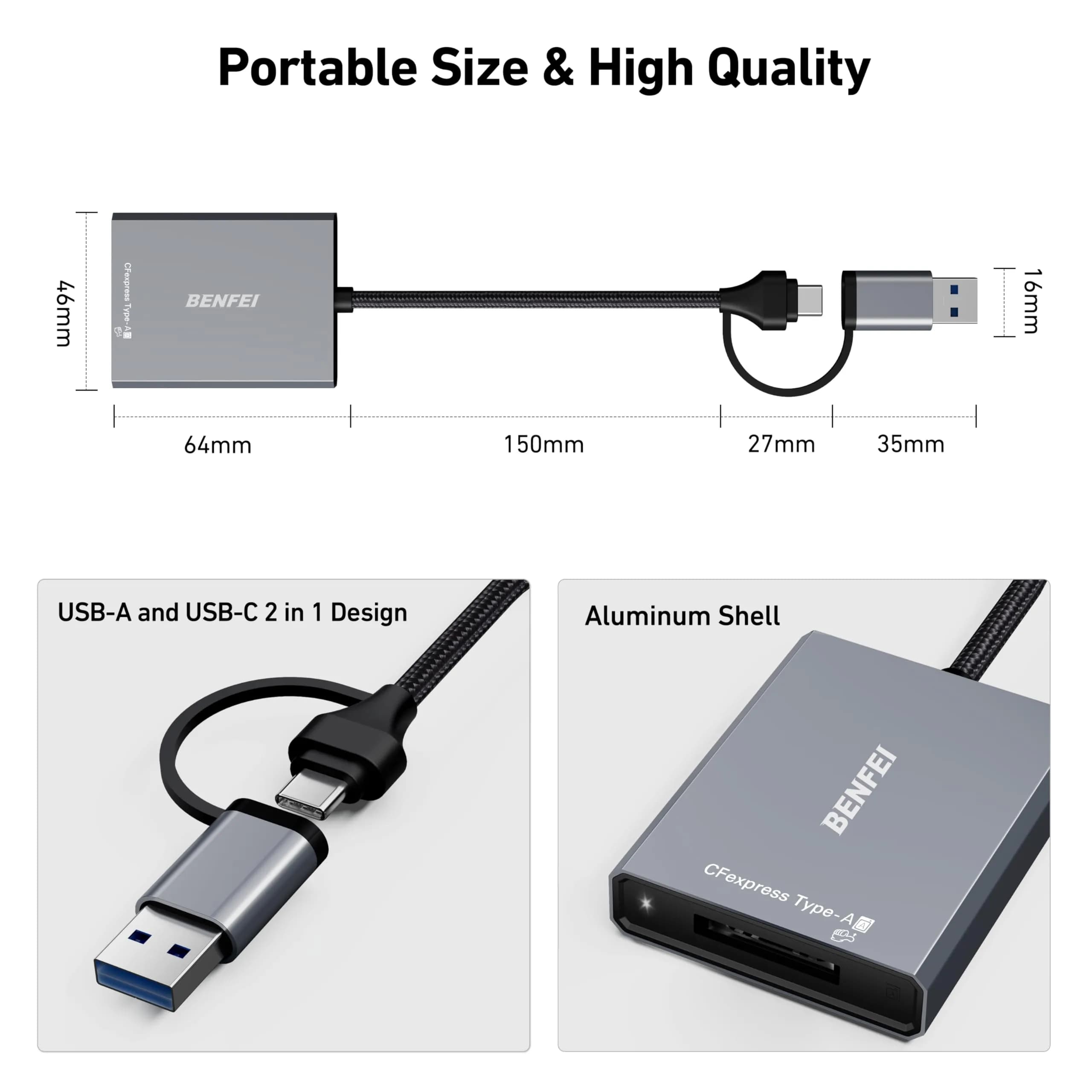 BENFEI CFexpress Type A Card Reader with USB 3.2 (Gen 2) 10Gbps, USB-C&USB-A 2-in-1 Adapter | Fast Data Transfer for Photographers - view 7