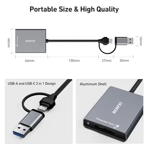 BENFEI CFexpress Type A Card Reader with USB 3.2 (Gen 2) 10Gbps, USB-C&USB-A 2-in-1 Adapter | Fast Data Transfer for Photographers thumbnail 7