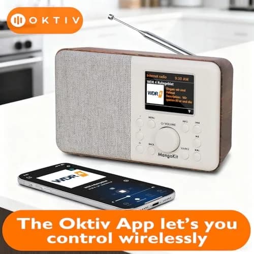 MangoKit SR10 WiFi Internet Radio with Bluetooth, Podcast Player & FM Radio | Portable Digital Radio Walnut thumbnail 4