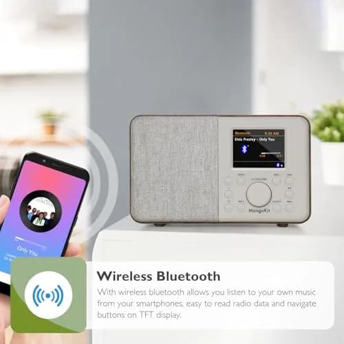 MangoKit SR10 WiFi Internet Radio with Bluetooth, Podcast Player & FM Radio | Portable Digital Radio Walnut thumbnail 7