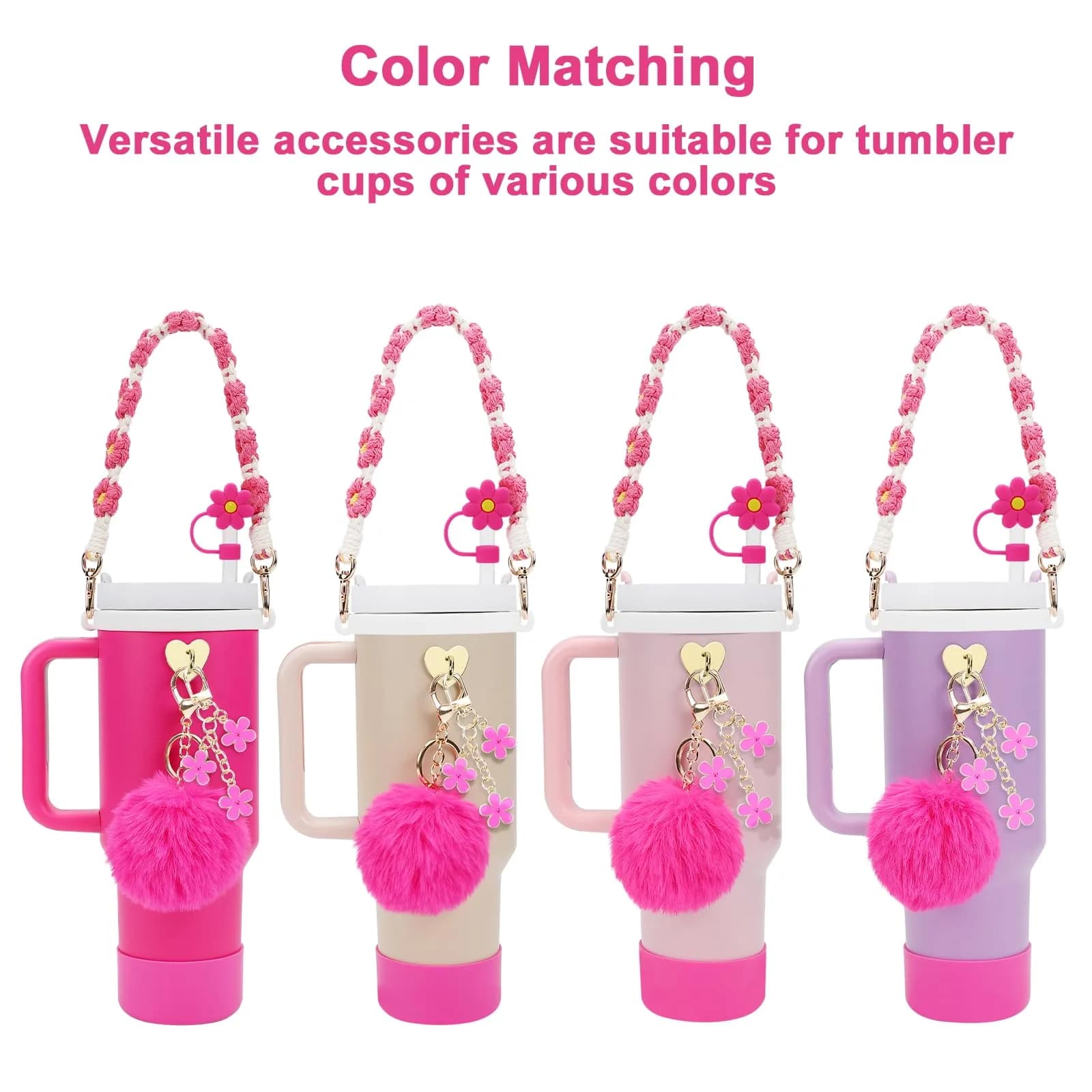 3tyto Rose 13 Pcs Stanley Cup Accessories Set with Bohemian Woven Handle Strap & Silicone Boot for 30oz & 40oz Tumblers - view 3