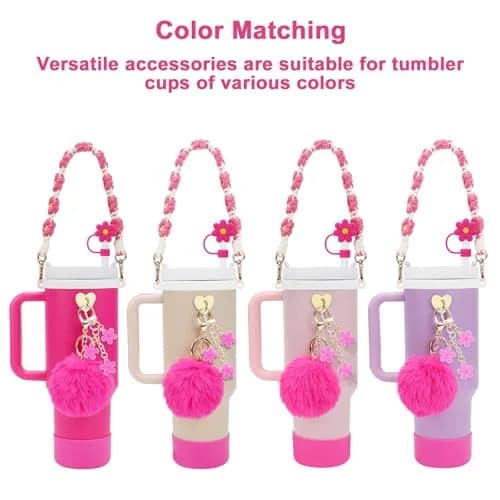3tyto Rose 13 Pcs Stanley Cup Accessories Set with Bohemian Woven Handle Strap & Silicone Boot for 30oz & 40oz Tumblers thumbnail 3