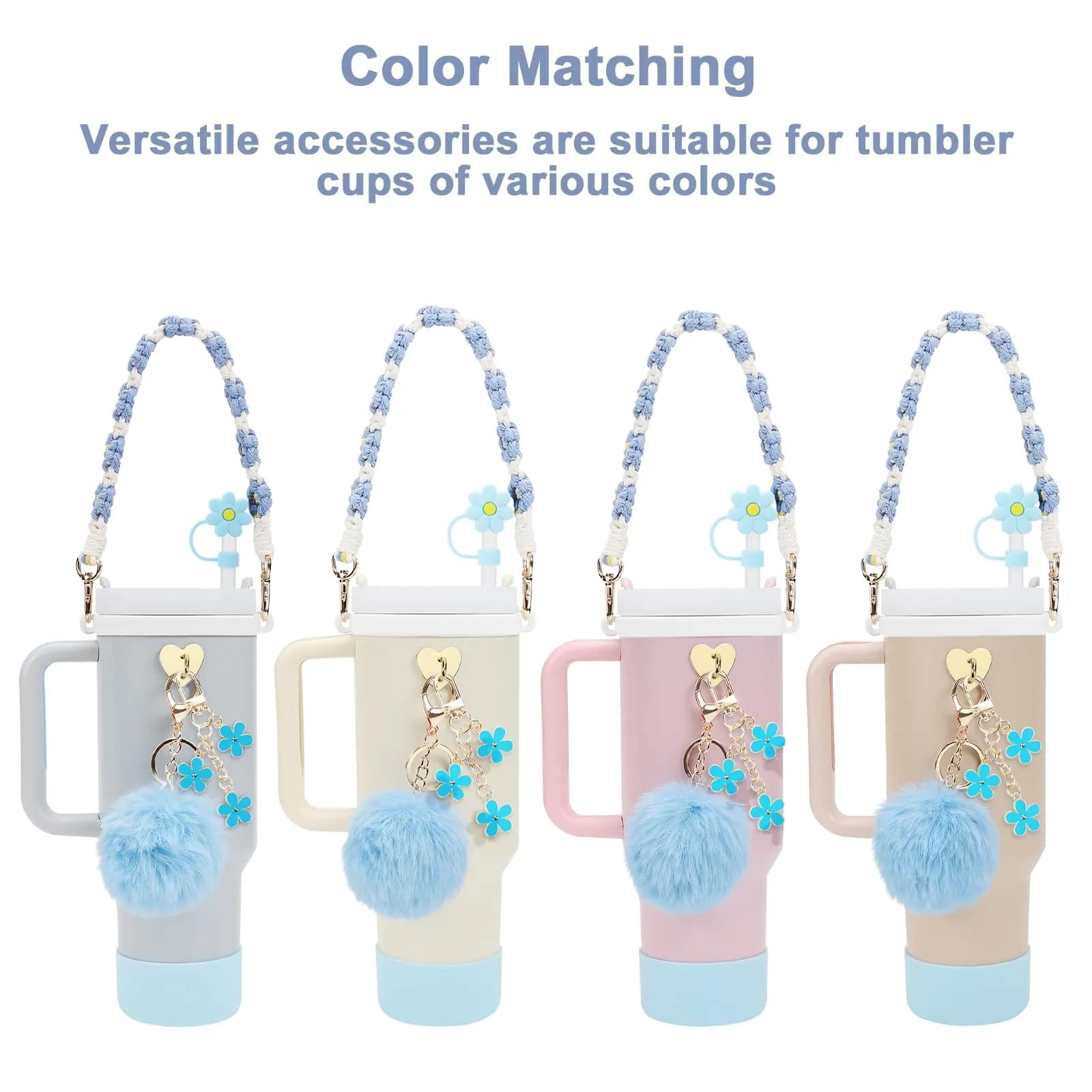 3tyto 13 Pcs Stanley Cup Accessories Set Blue | Bohemian Woven Handle Strap & Silicone Boot for 30oz & 40oz Tumblers - view 2
