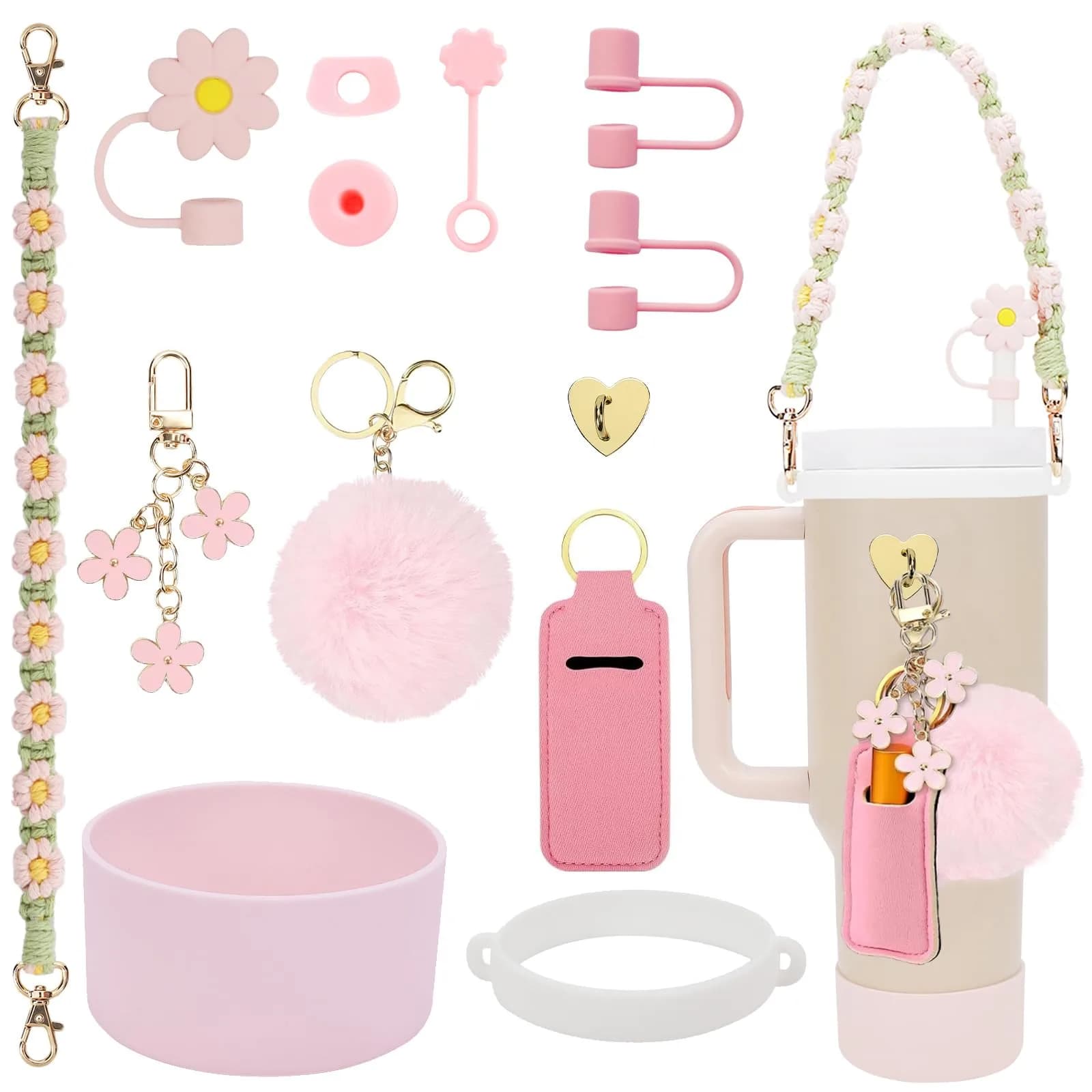 3tyto Light Pink 13 Pcs Stanley Cup Accessories Set with Handle Strap & Silicone Boot - main product image