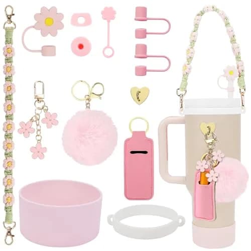 3tyto Light Pink 13 Pcs Stanley Cup Accessories Set with Handle Strap & Silicone Boot thumbnail 1