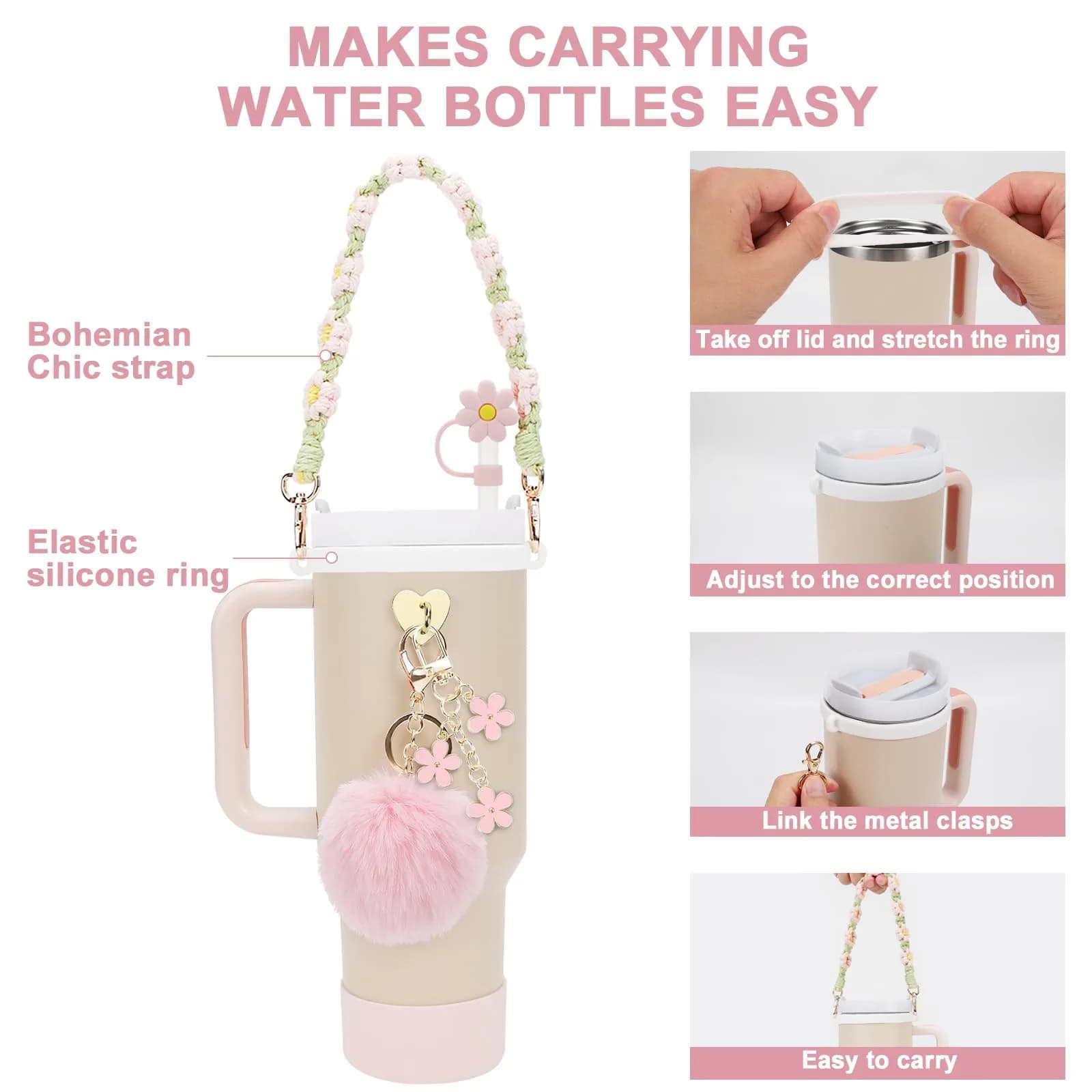 3tyto Light Pink 13 Pcs Stanley Cup Accessories Set with Handle Strap & Silicone Boot - view 3
