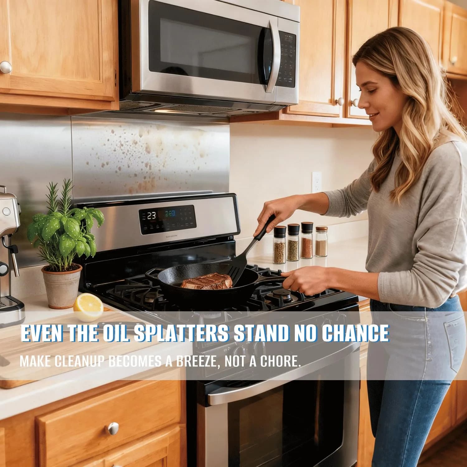 TUTU Stainless Steel Stove Backsplash 24" x 30" | Reversible Ultra Flat Splatter Guard - view 2