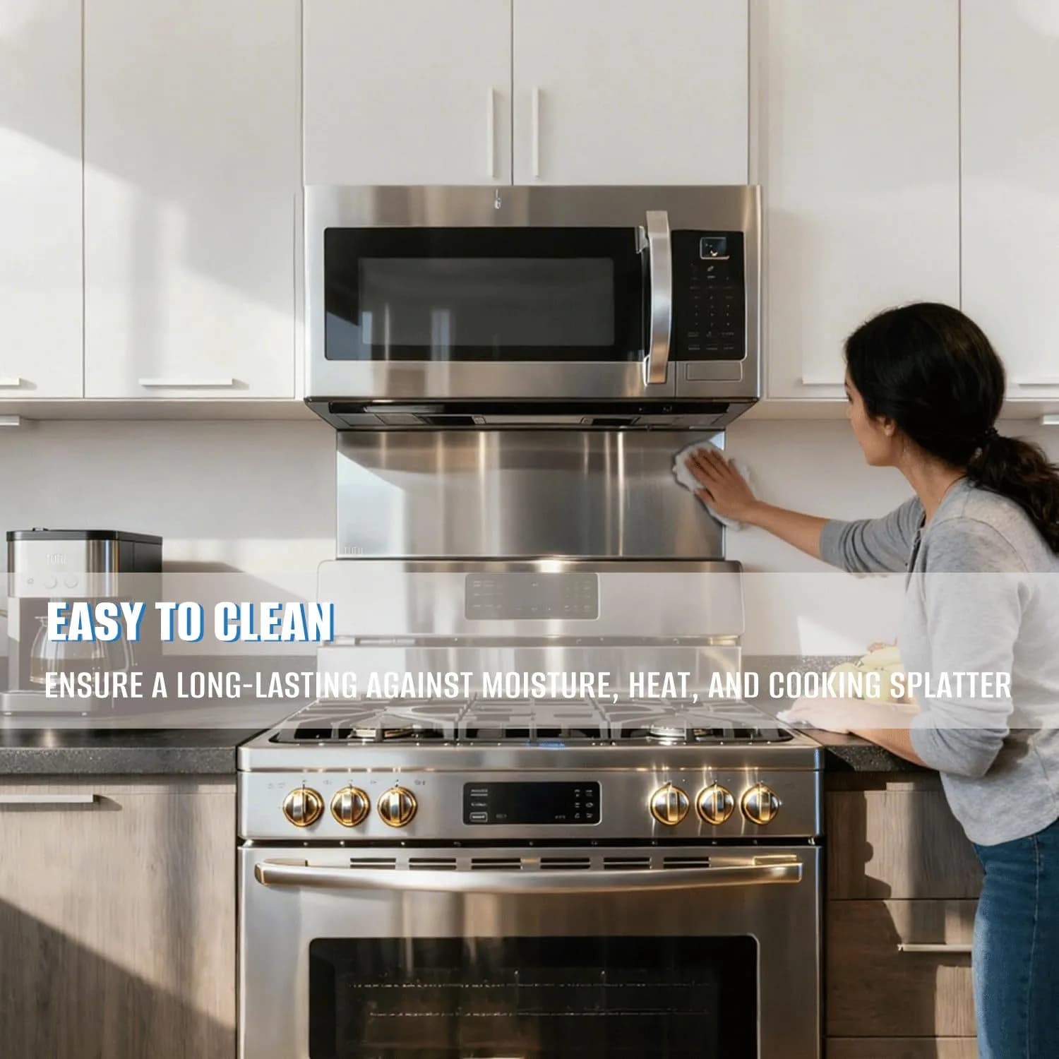 TUTU Stainless Steel Stove Backsplash 24" x 30" | Reversible Ultra Flat Splatter Guard - view 3
