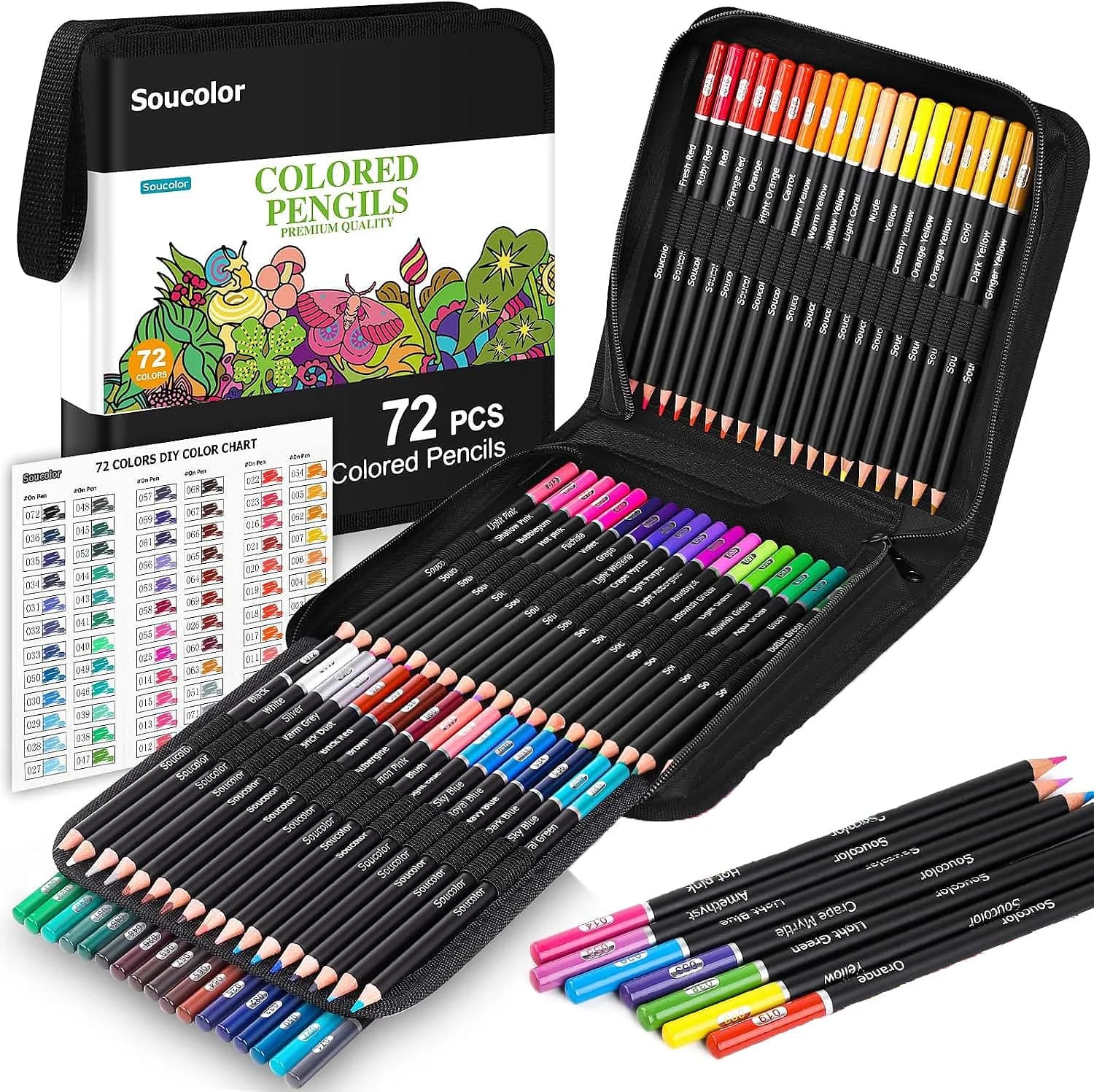 Soucolor 72-Colors Colored Pencils Set,Soft Core for Adult Coloring Books | Vibrant, Blending & Portable