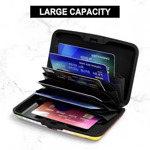 Atufsuat RFID Blocking Aluminum Card Holder for Women, Slim Metal Hard Card Case with 7 Slots, Colorful Trees | Holds up to 14 Cards thumbnail 4