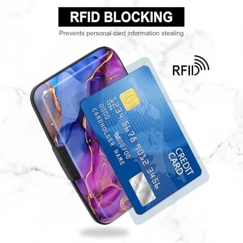 Atufsuat RFID Blocking Card Holder for Women, Aluminum Metal Slim Credit Card Wallet 11cm (4.3in) | Marble Patterns thumbnail 3