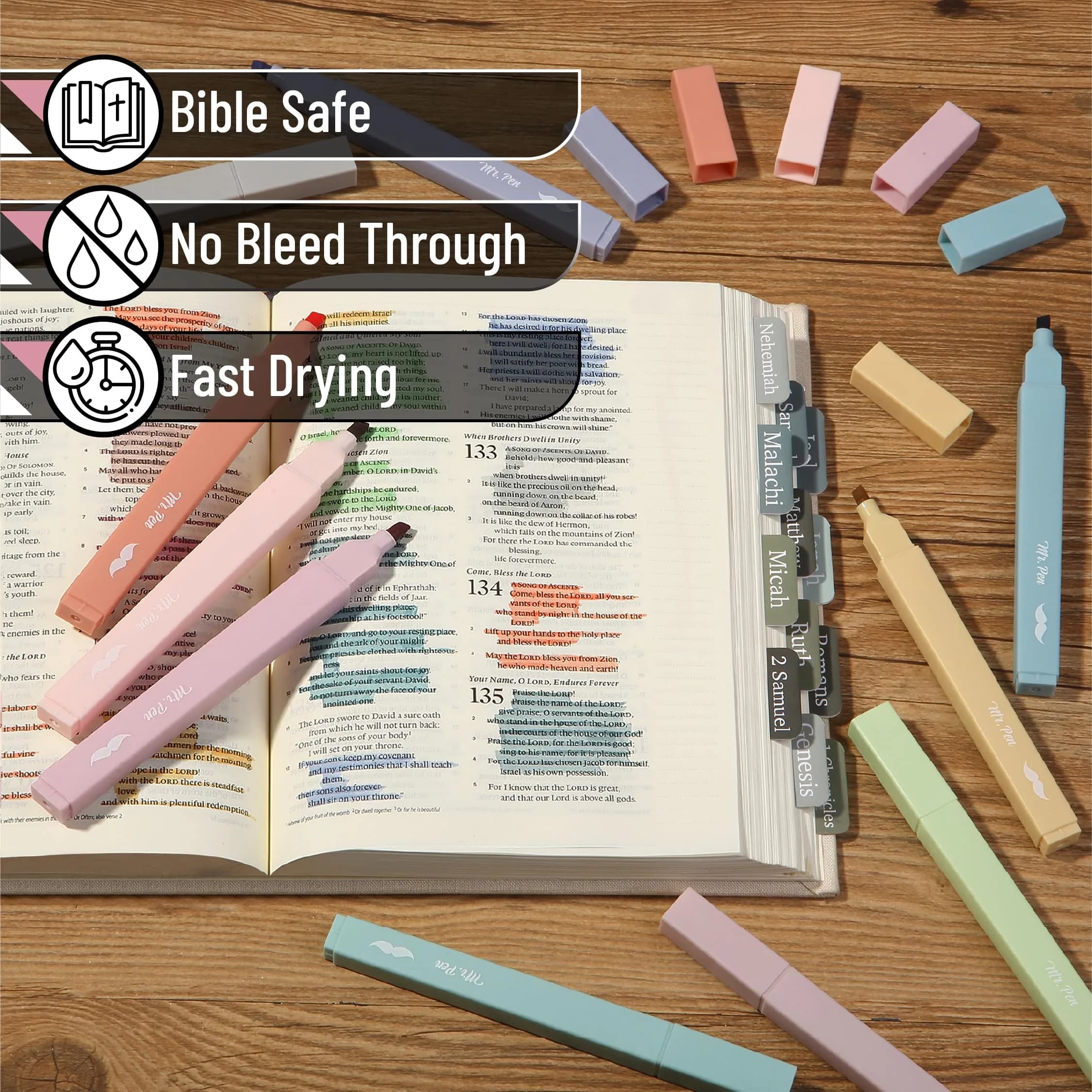 Mr. Pen Aesthetic Bible Highlighters No Bleed Through, 10 Pack Retro Colors | Smooth Ink Flow for Journaling & School - view 3