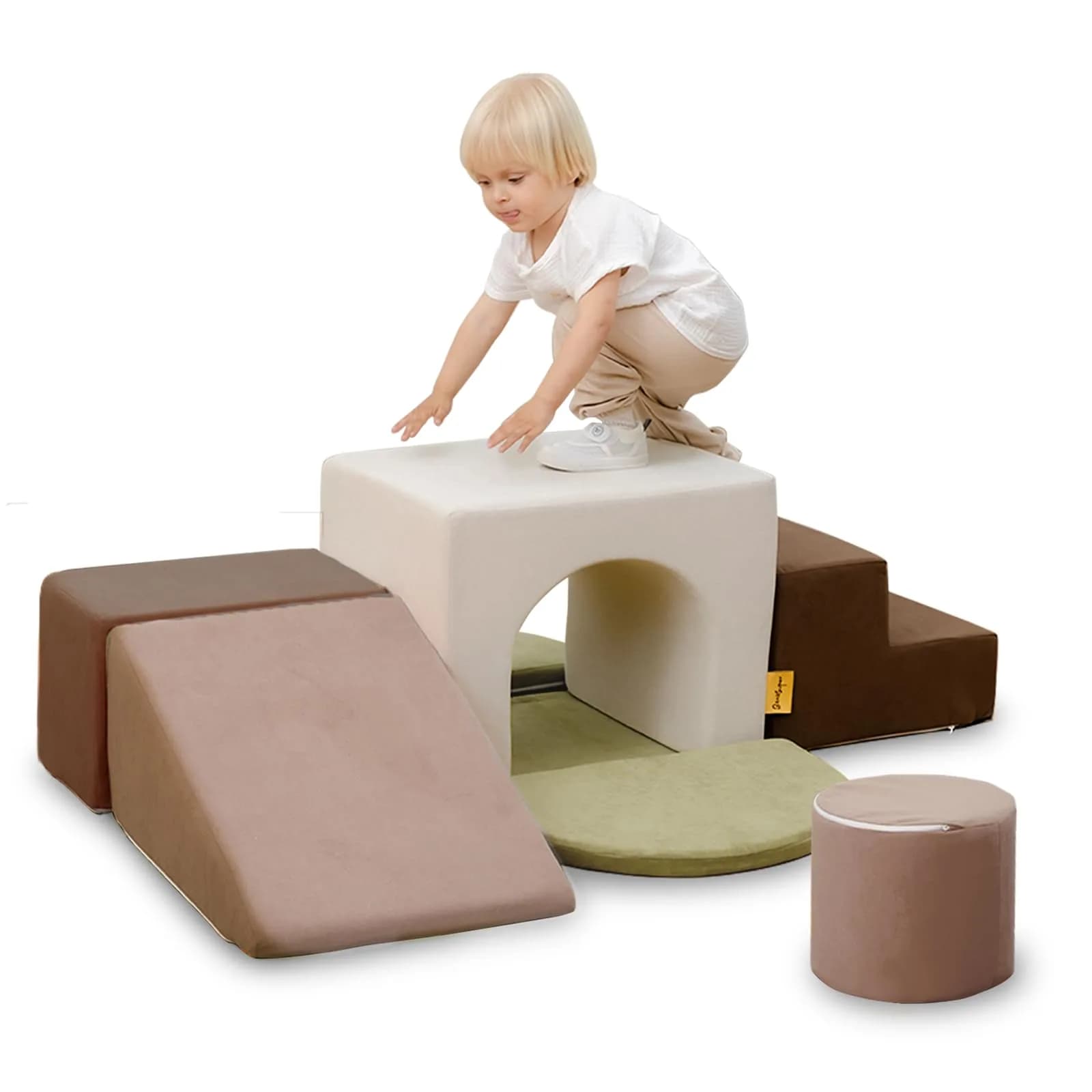 BanaSuper Kids Foam Climbing Blocks Playset 7PC | Indoor Soft Toy for Toddlers & Babies — 7pcs - Sage Green