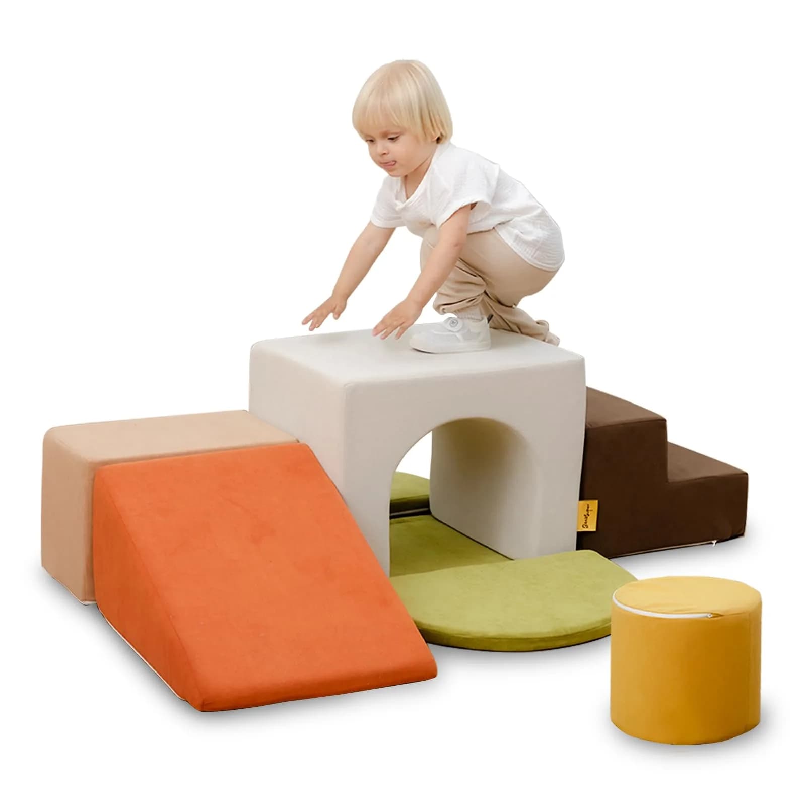 BanaSuper Kids Foam Climbing Blocks Playset 7pcs | Indoor Soft Toy for Toddlers — 7pcs - Earth Tones