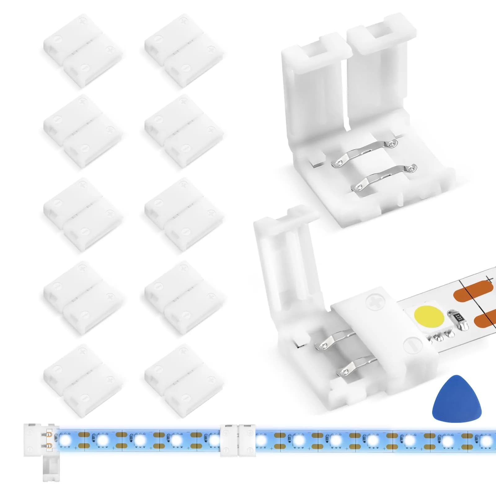 WENHSIN 10mm 2-Pin RGB LED Strip Light Connectors (10-Pack) | Solderless Adapter for 72W Strips — 10MM-2PIN