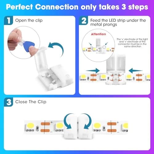 WENHSIN 10mm 2-Pin RGB LED Strip Light Connectors (10-Pack) | Solderless Adapter for 72W Strips thumbnail 4