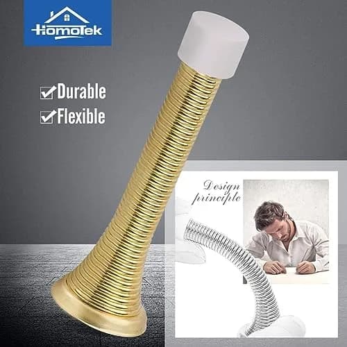 HOMOTEK Spring Door Stopper with Rubber Bumper 3-1/8" Flexible Spring Heavy Duty Wall Door Stop (1 Pack, Bright Brass) thumbnail 2
