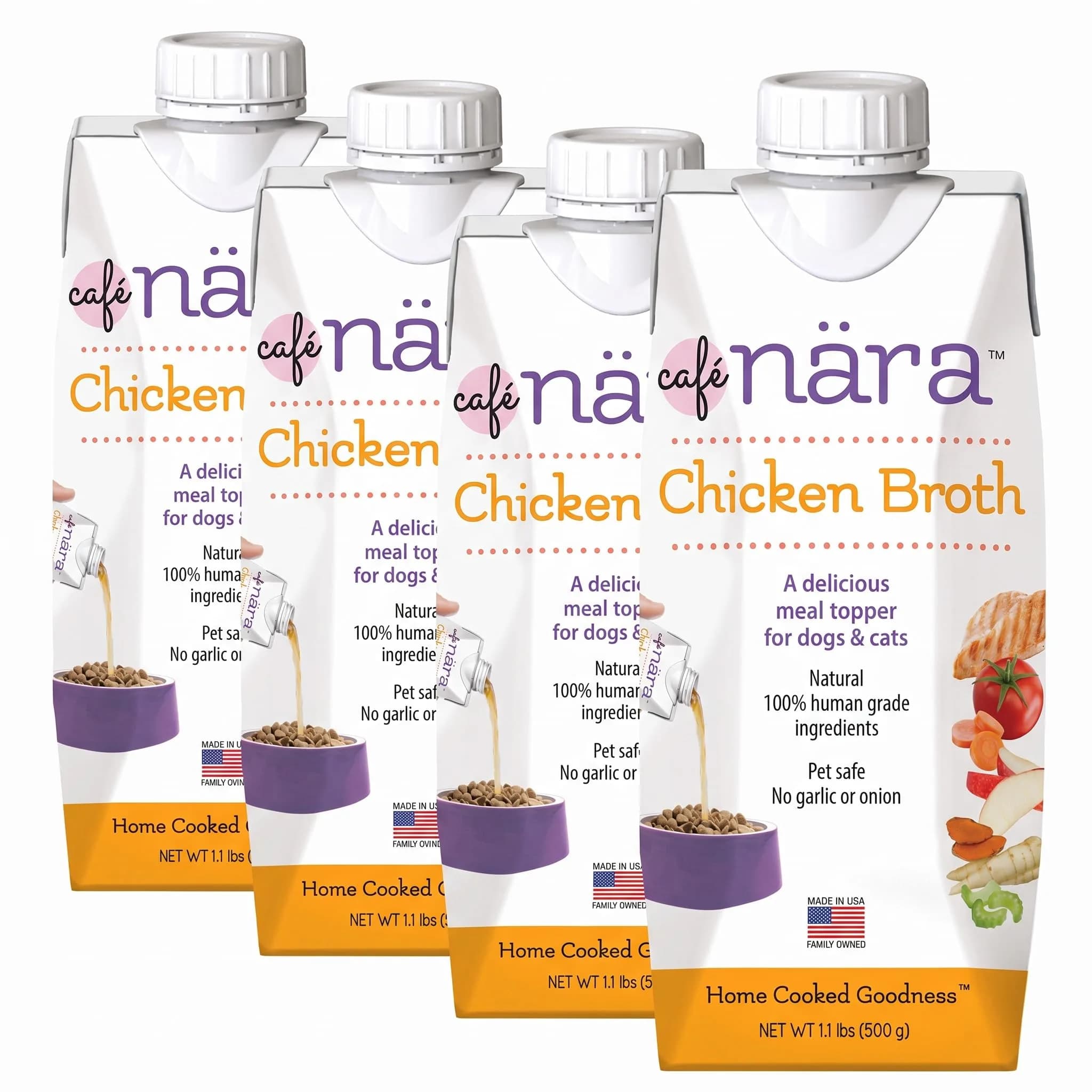 Cafe Nara Chicken Broth 17.6 oz (Pack of 4) | Human Grade Pet Meal Topper Support