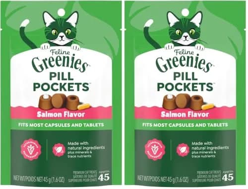 Greenies Feline Pill Pockets Salmon Flavor Soft Cat Treats, 2 Pack (90 Treats Total) thumbnail 1