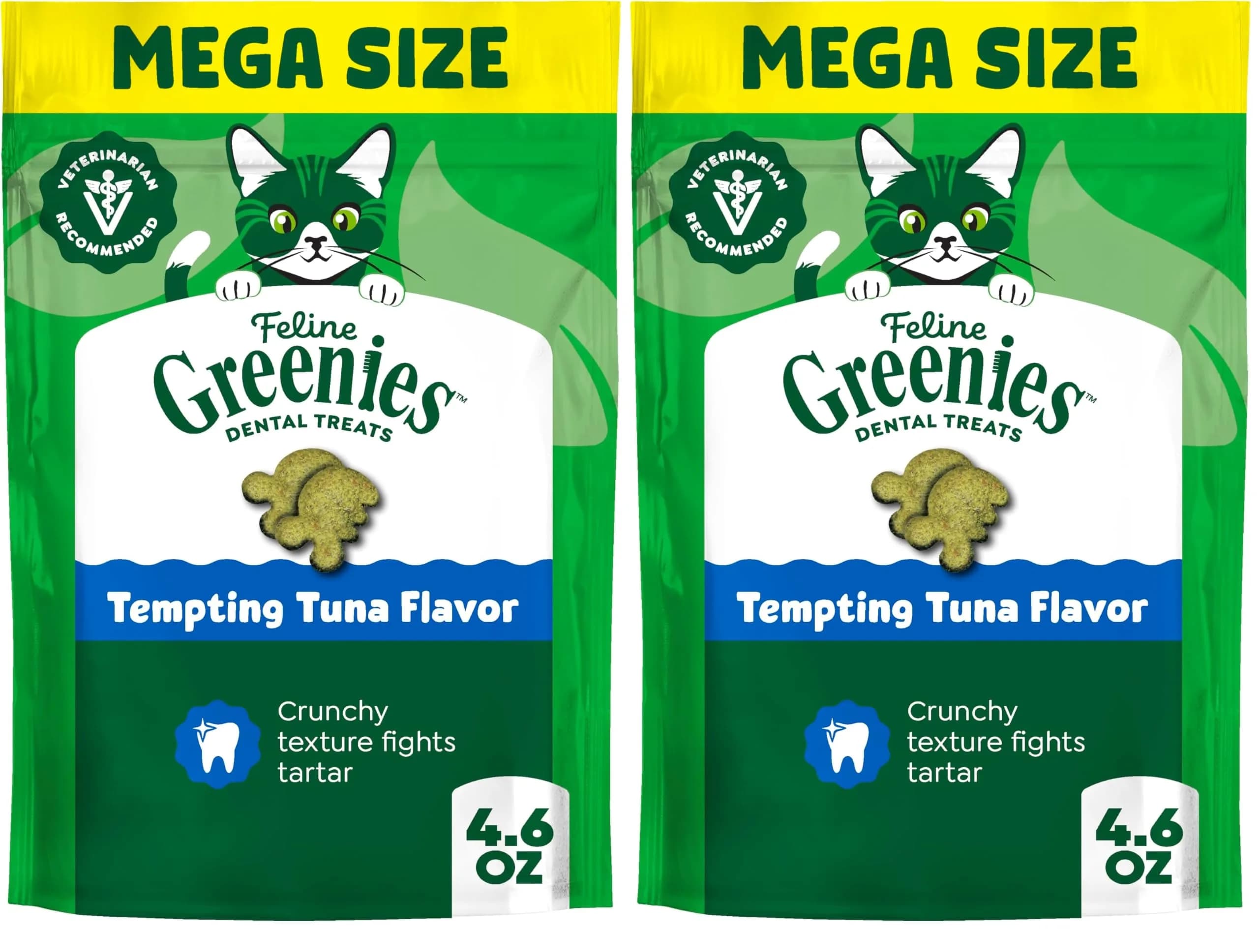 Greenies Tempting Tuna Flavor Dental Cat Treats 9.2 oz (208 g) Pack of 2 | Veterinarian-Recommended Oral Care for Adult Cats - main product image