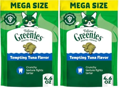 Greenies Tempting Tuna Flavor Dental Cat Treats 9.2 oz (208 g) Pack of 2 | Veterinarian-Recommended Oral Care for Adult Cats thumbnail 1