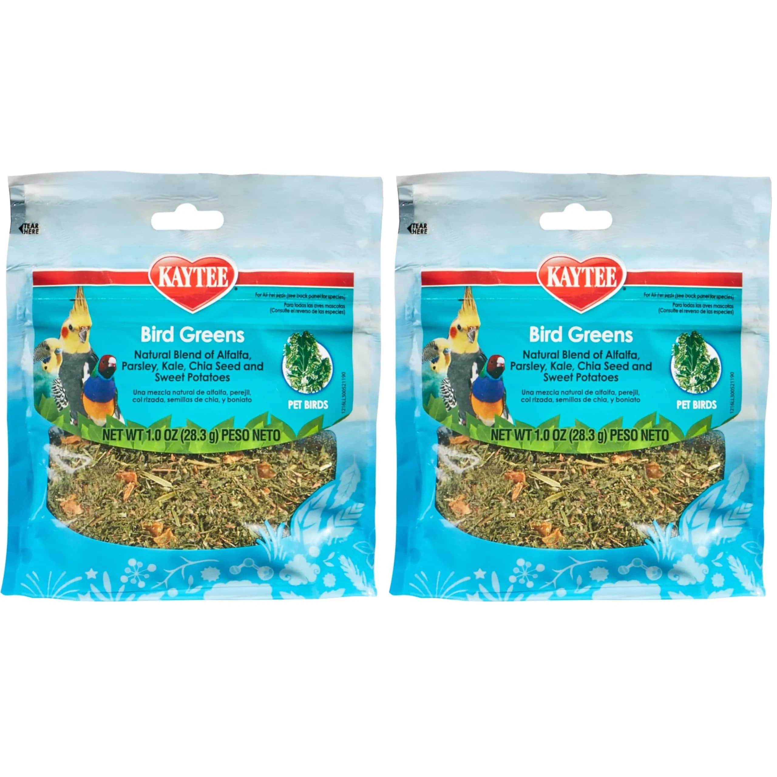 Kaytee Bird Greens Treat for All Pet Birds, 1 oz (Pack of 2) | Natural Foraging Blend with Chia Seed & Kale — Pack of 2