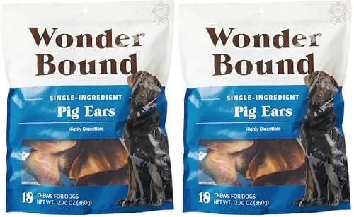 Wonder Bound Whole Pig Ears Dog Treats | Highly Digestible Pork, Dental Support, 18 Count (Pack of 2) thumbnail 1