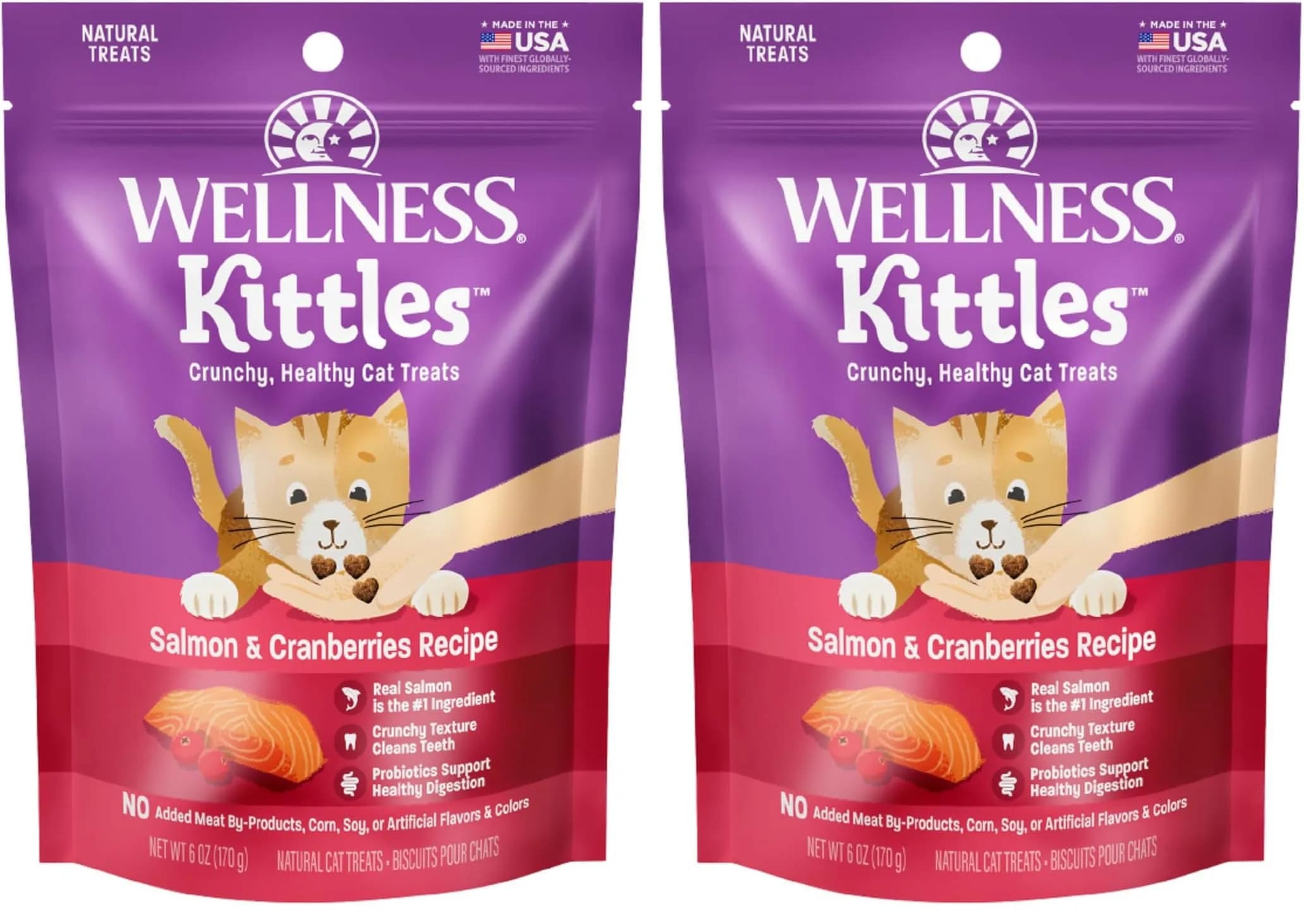 Wellness Kittles Natural Grain Free Cat Treats Salmon & Cranberries 12 oz (342 g) | Crunchy Dental Cat Treats - main product image