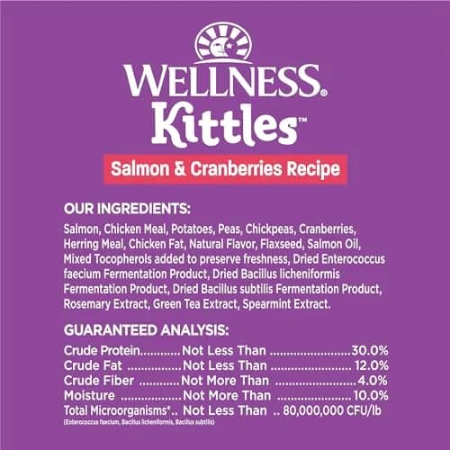 Wellness Kittles Natural Grain Free Cat Treats Salmon & Cranberries 12 oz (342 g) | Crunchy Dental Cat Treats thumbnail 6