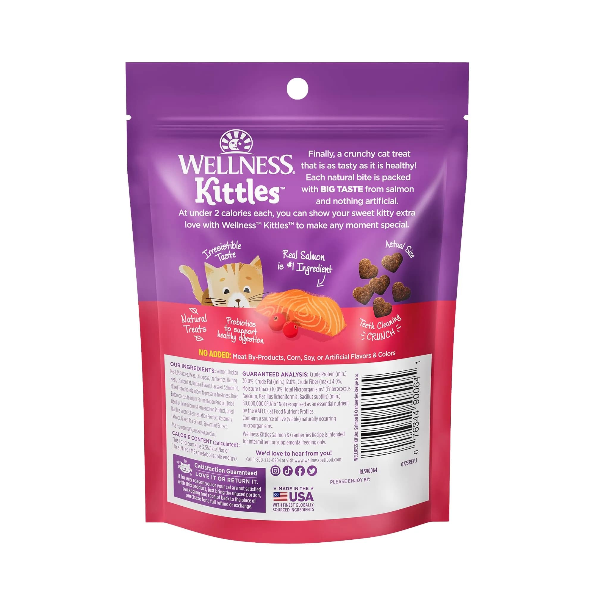 Wellness Kittles Natural Grain Free Cat Treats Salmon & Cranberries 12 oz (342 g) | Crunchy Dental Cat Treats - view 8