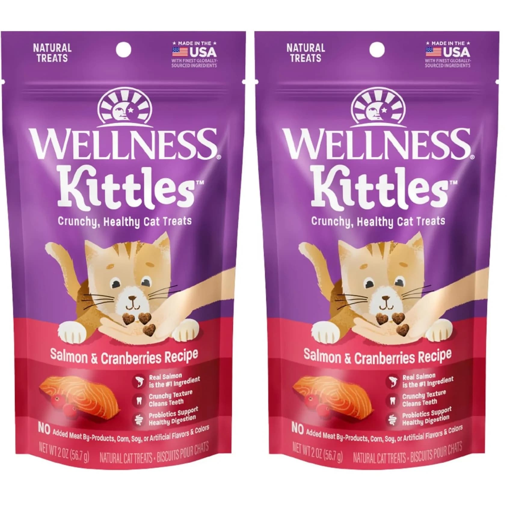 Wellness Kittles Crunchy Natural Grain Free Cat Treats, Salmon & Cranberries Recipe, 4 oz (Pack of 2) - main product image