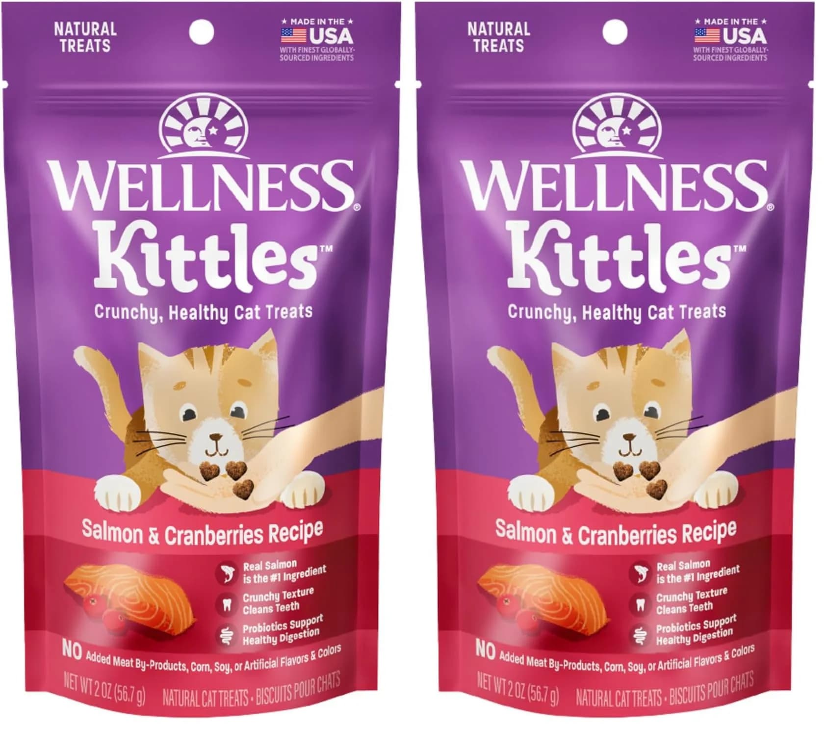 Wellness Kittles Crunchy Natural Grain Free Cat Treats, Salmon & Cranberries Recipe, 4 oz (Pack of 2) - main product image