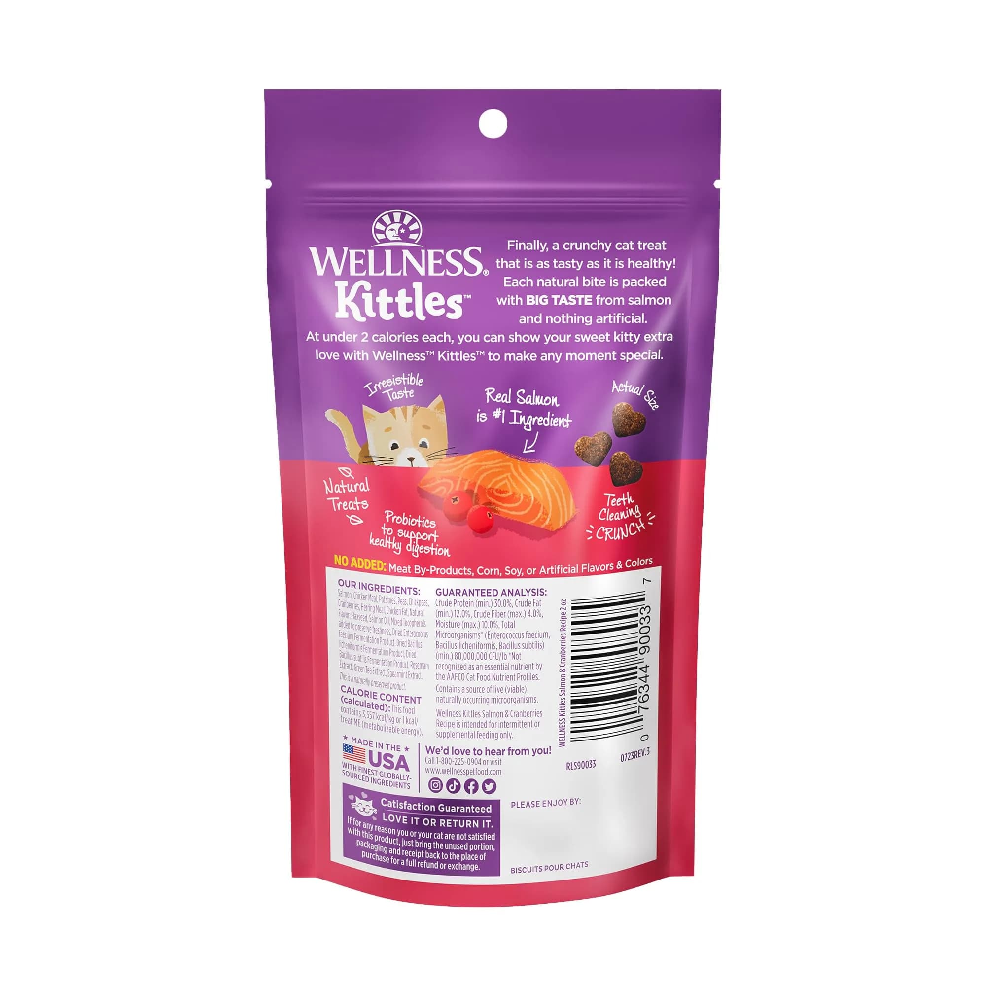 Wellness Kittles Crunchy Natural Grain Free Cat Treats, Salmon & Cranberries Recipe, 4 oz (Pack of 2) - view 8