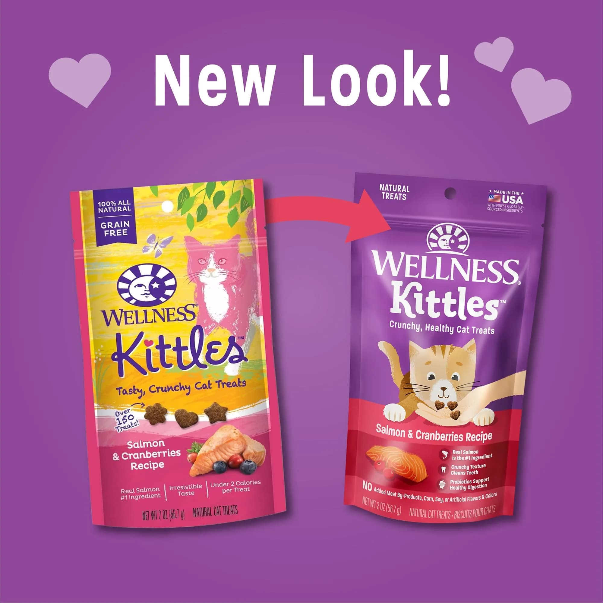 Wellness Kittles Crunchy Natural Grain Free Cat Treats, Salmon & Cranberries Recipe, 4 oz (Pack of 2) - view 2