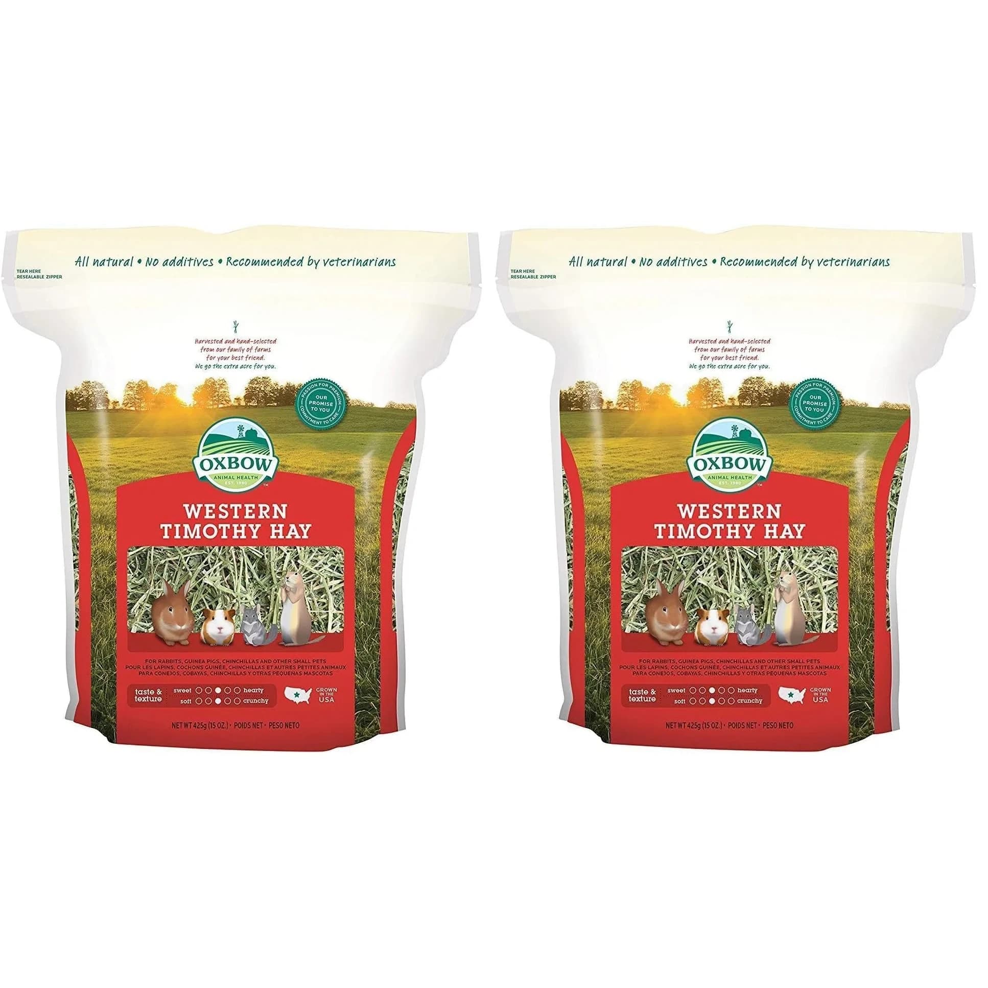Oxbow Timothy Hay for Rabbits & Guinea Pigs, High Fiber Digestive Health, Grown in USA, 15 oz (425 g) Pack of 2 | Veterinarian Recommended Small Pet Food - main product image