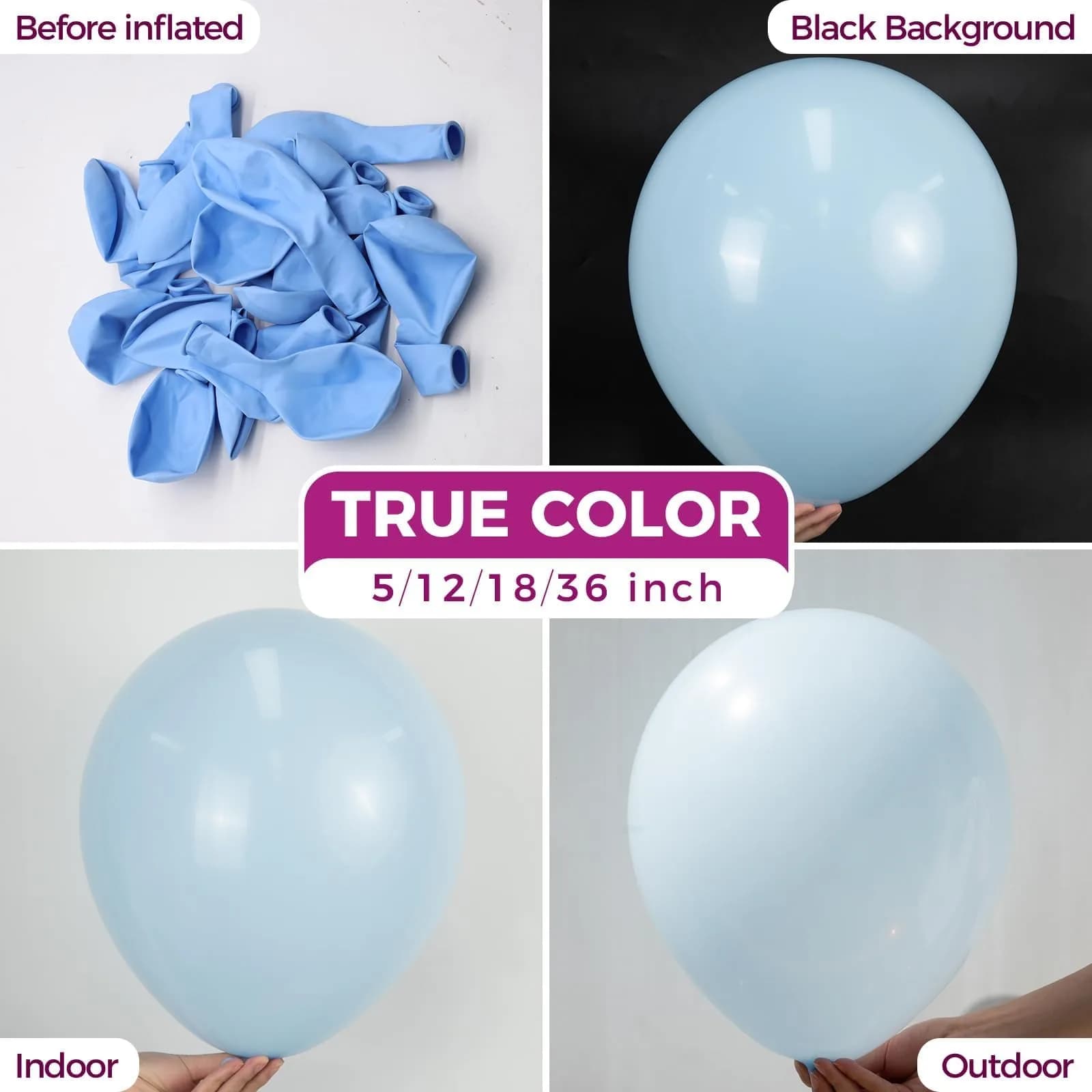Bezente 36 Inch Pastel Blue Latex Round Balloons 8 Pack | Giant Balloons for Parties - view 2