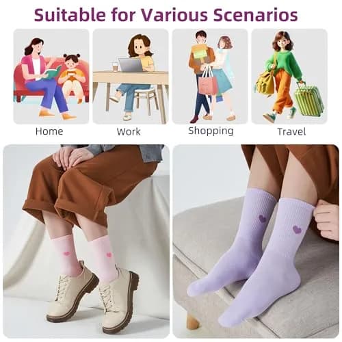 inhees Womens Cotton Crew Calf Socks | Soft, Breathable & Moisture-Absorbing (70-120 chars) thumbnail 4