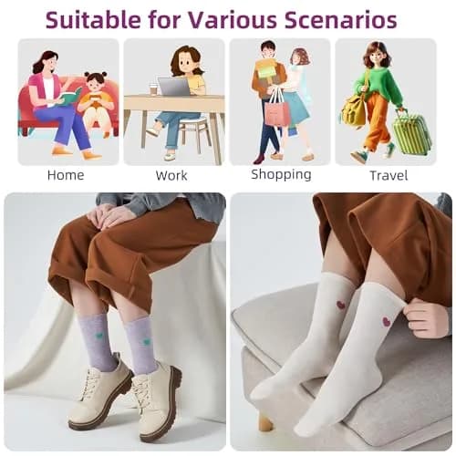 inhees Womens Cotton Crew Calf Socks 6 Pairs | Soft, Breathable & Comfortable Fit (70-120 chars) thumbnail 4