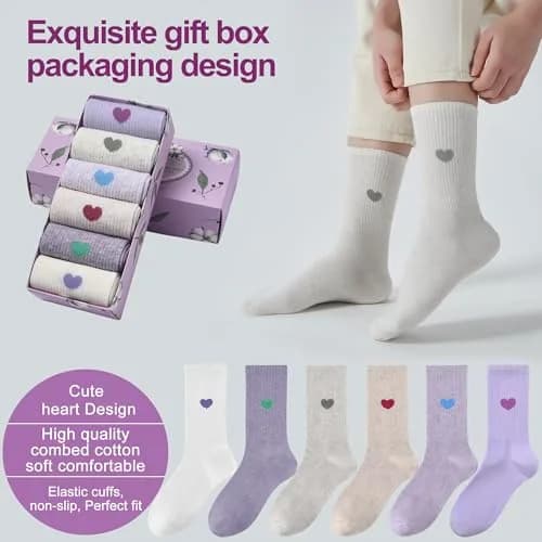 inhees Womens Cotton Crew Calf Socks 6 Pairs | Soft, Breathable & Comfortable Fit (70-120 chars) thumbnail 5