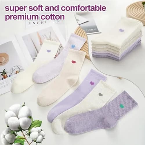 inhees Womens Cotton Crew Calf Socks 6 Pairs | Soft, Breathable & Comfortable Fit (70-120 chars) thumbnail 3
